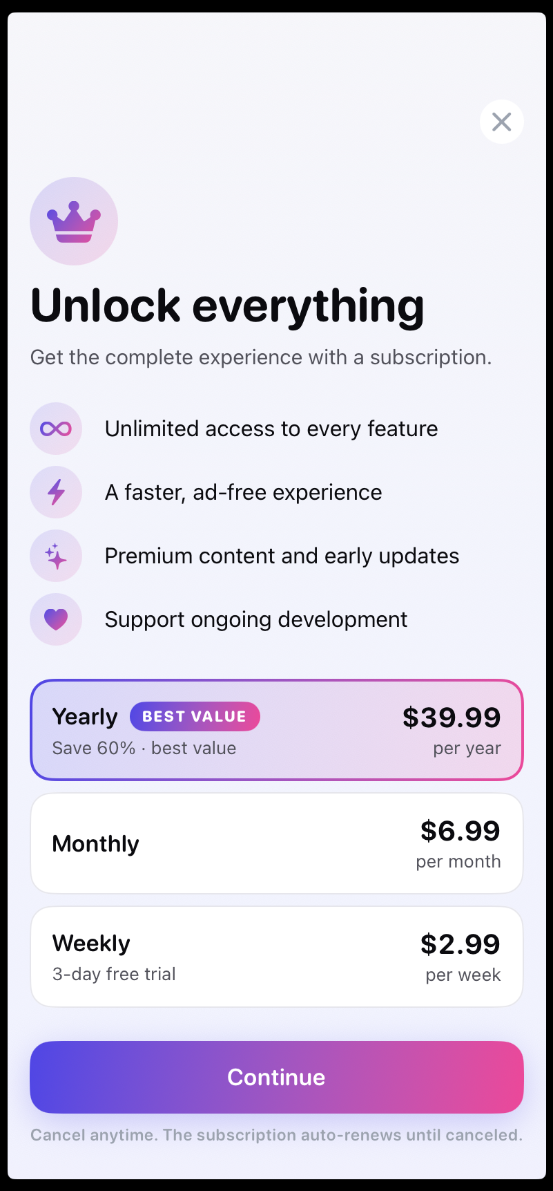 Life in Weeks — paywall / subscription